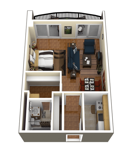 Floor plan for studio, 1 bath, 485 sqft